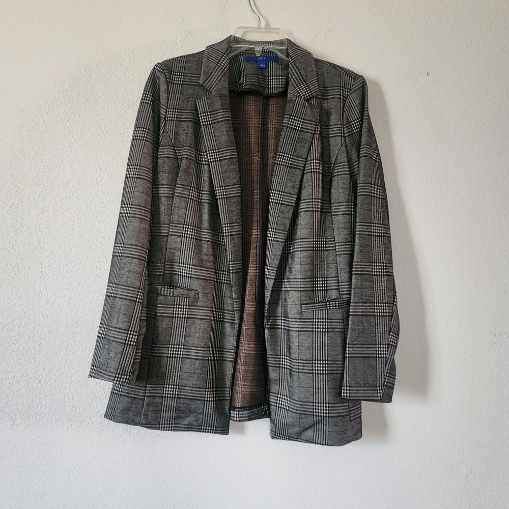Apt. 9 Dark Grey Plaid Checkered Blazer Dark Academia Workwear Coat Size Small